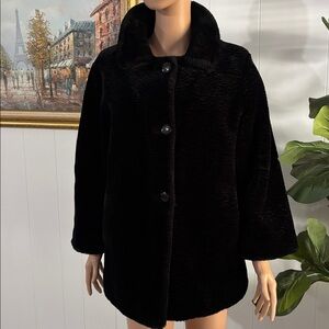 Maria Dionisiou Vintage Oversized Black Faux Fur Coat Size 12